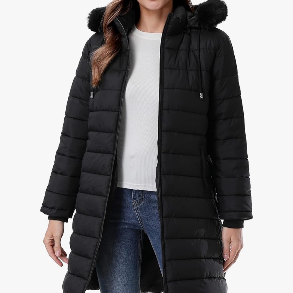 Chic Nation Black Puffer Jacket with Fur Hood